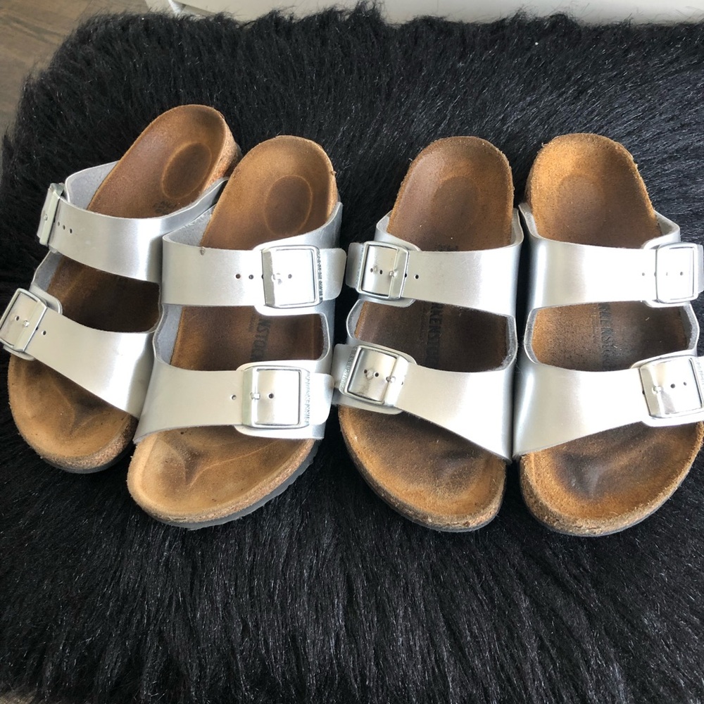 Birkenstock kids silver leather sandals